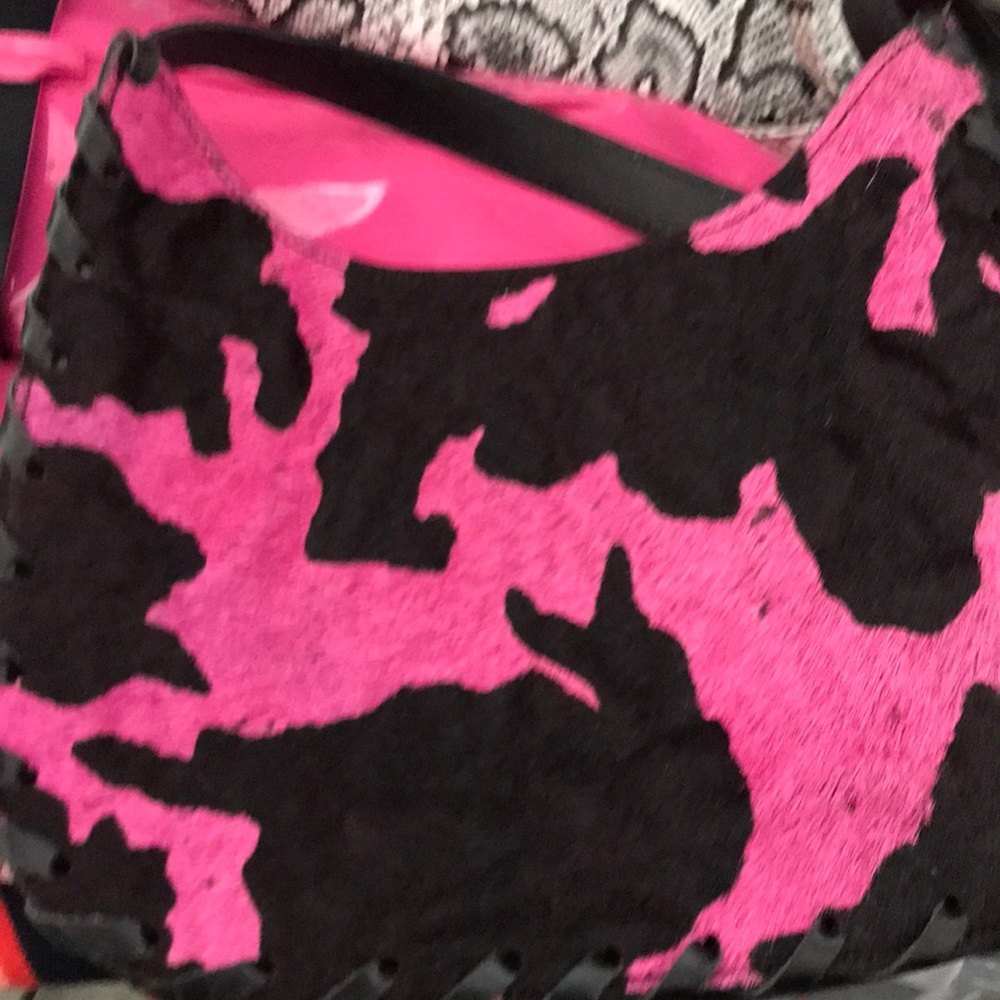 Pink and black cow bag